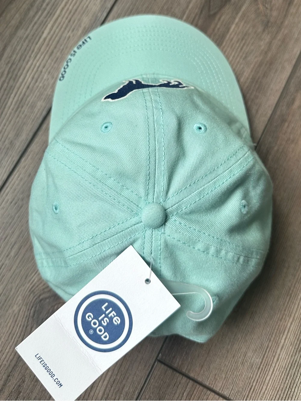 Life is Good Seafoam Blue Dog Embroidered Baseball Cap Hat, NWT
